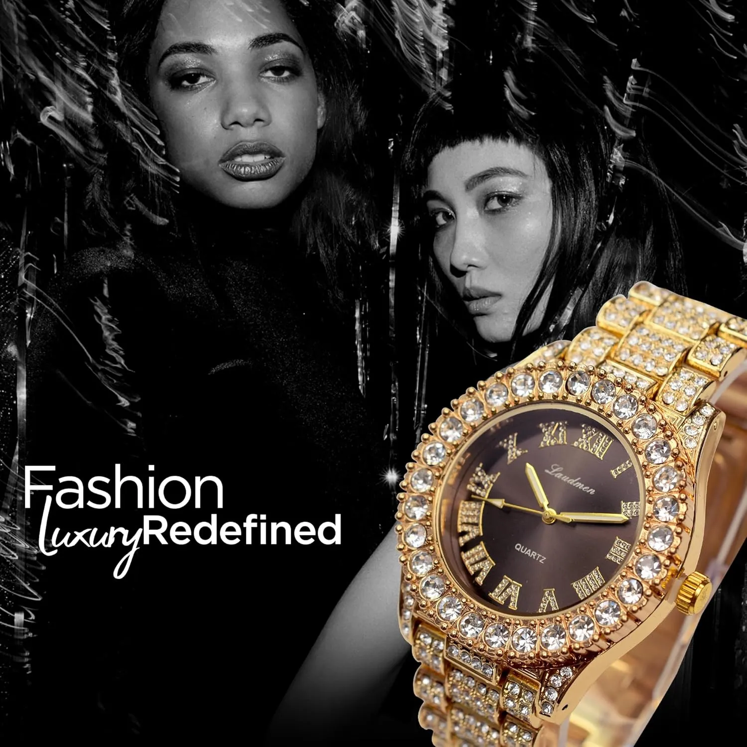 Iced Out 44MM Colorful Dial Gold Plated Big Diamond Roman Numeral Watch, Full Icy Cuban Link 18 Inch Necklace Chain, Bracelet Luxury Bling Gift Set