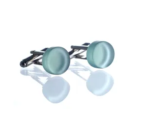 Icelandic Vodka Cufflinks - Recycled Reyka Vodka Bottle - Icy Gray Sea Glass Finish