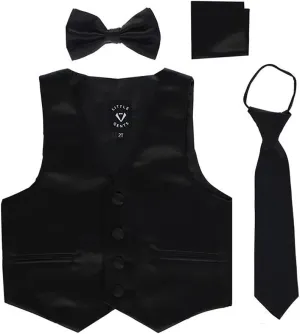 iGirlDress Boys 4 Piece Formal Satin Vest Set Zipper Tie Bowtie Hanky