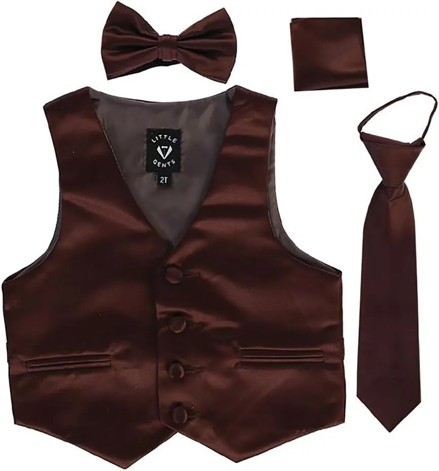 iGirlDress Boys 4 Piece Formal Satin Vest Set Zipper Tie Bowtie Hanky