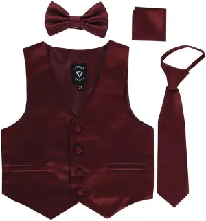 iGirlDress Boys 4 Piece Formal Satin Vest Set Zipper Tie Bowtie Hanky