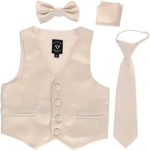 iGirlDress Boys 4 Piece Formal Satin Vest Set Zipper Tie Bowtie Hanky