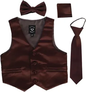 iGirlDress Boys 4 Piece Formal Satin Vest Set Zipper Tie Bowtie Hanky