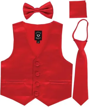 iGirlDress Boys 4 Piece Formal Satin Vest Set Zipper Tie Bowtie Hanky