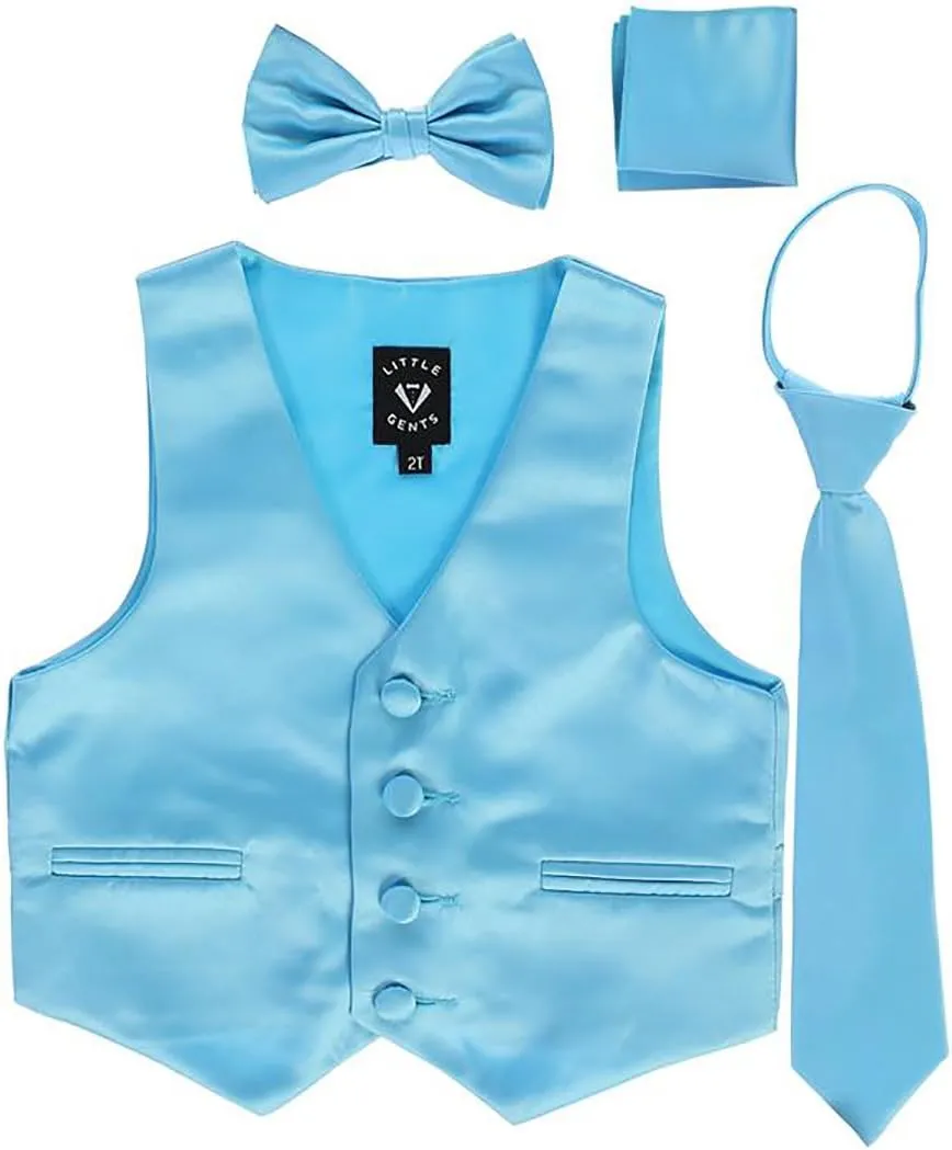 iGirlDress Boys 4 Piece Formal Satin Vest Set Zipper Tie Bowtie Hanky