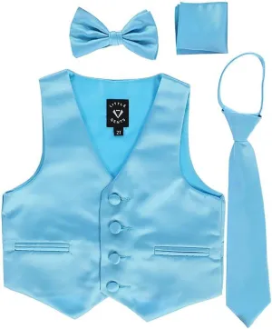iGirlDress Boys 4 Piece Formal Satin Vest Set Zipper Tie Bowtie Hanky