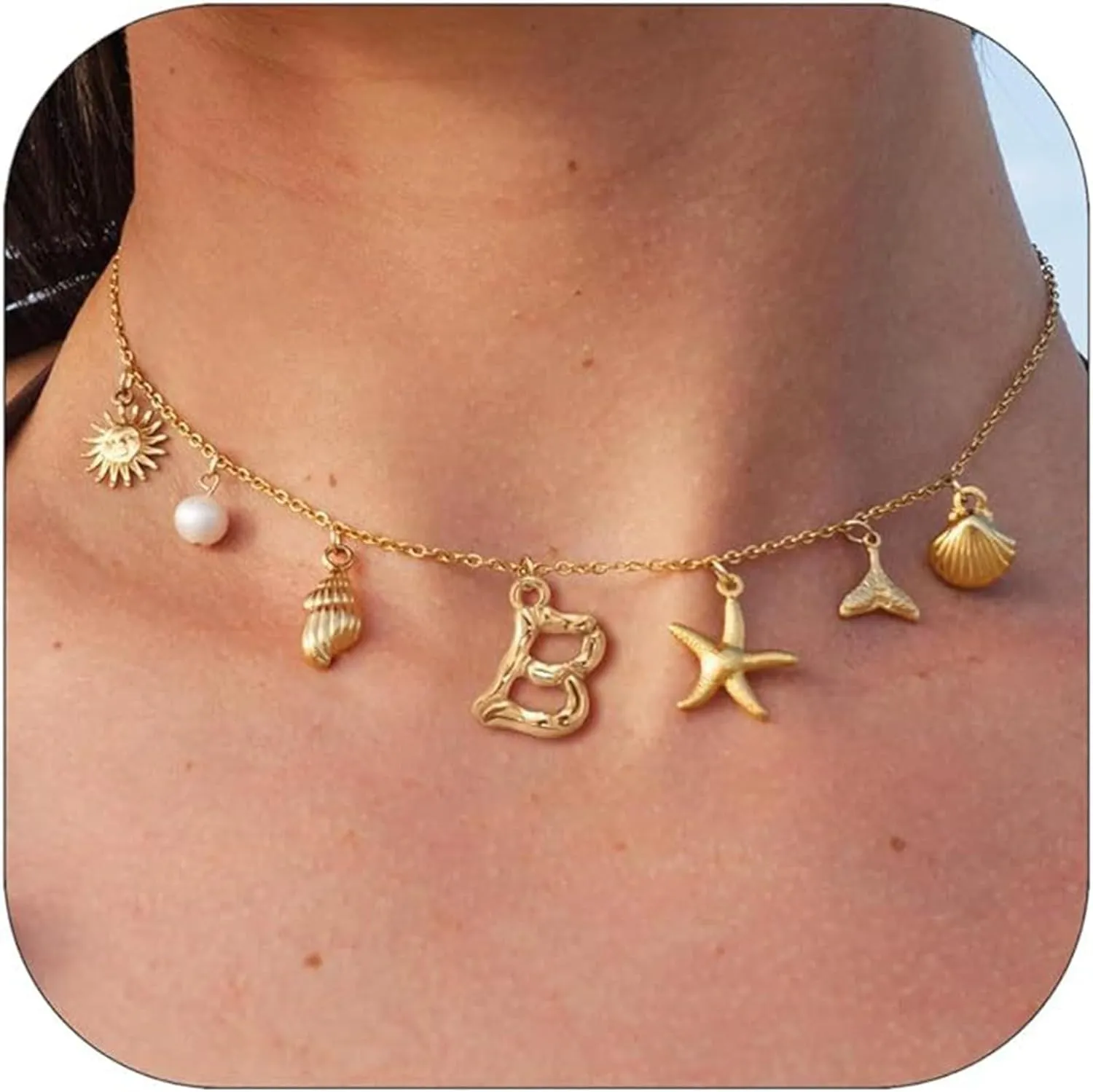 iLH Layered Choker Necklace Gold Star Moon Pendant Necklace Multilayer Chain Choker Bar Y Pendant Necklace For Women