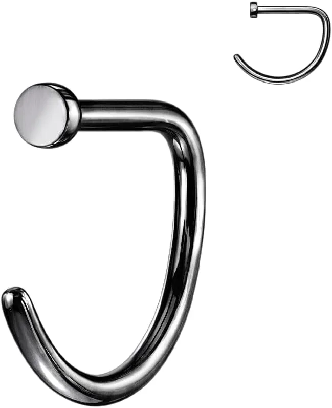 Implant Grade Titanium D Shape Flat End Nose Hoops Rings 18g (1 mm) 5/16" (8mm) Black Body Unique Jewelry Delicate Design Piercing Steel Surgical For Women