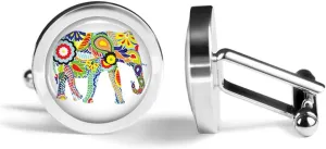Indian Elephant Cufflinks Elephant Art Cuff Links (Angled Edition)