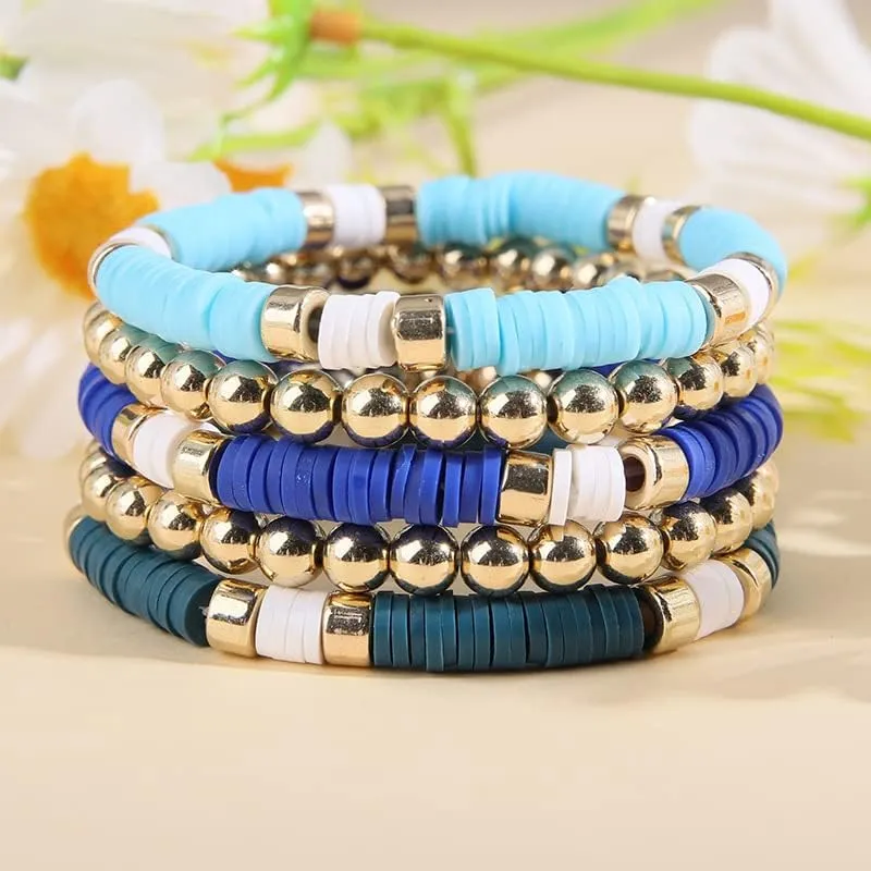 INENIMARTJ Heishi Surfer Bracelets Stackable Preppy Beaded Stretch Bracelets Set for Women Girls Colorful Boho Disc Clay Beaded Friendship Bracelets Aesthetic Summer Beach Jewelry