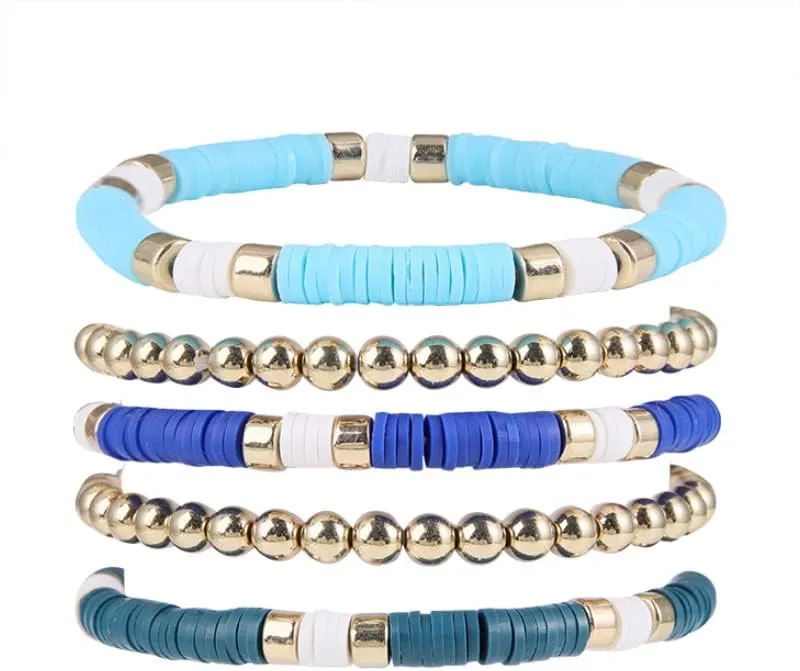 INENIMARTJ Heishi Surfer Bracelets Stackable Preppy Beaded Stretch Bracelets Set for Women Girls Colorful Boho Disc Clay Beaded Friendship Bracelets Aesthetic Summer Beach Jewelry