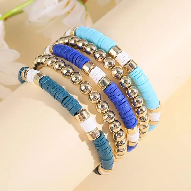 INENIMARTJ Heishi Surfer Bracelets Stackable Preppy Beaded Stretch Bracelets Set for Women Girls Colorful Boho Disc Clay Beaded Friendship Bracelets Aesthetic Summer Beach Jewelry
