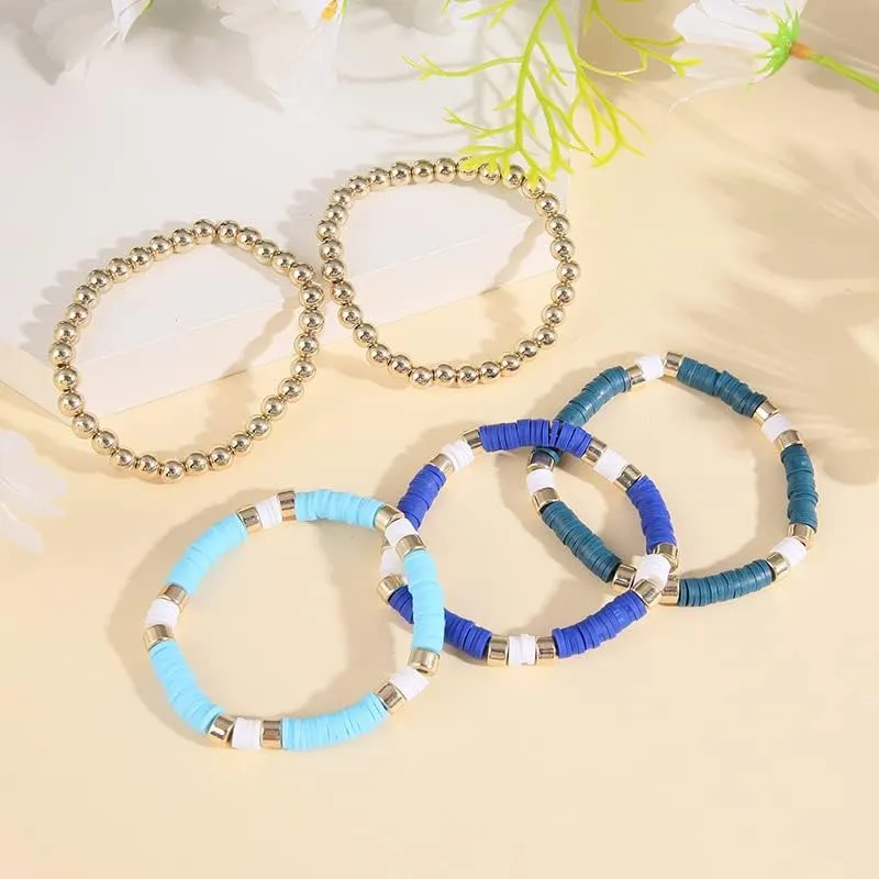 INENIMARTJ Heishi Surfer Bracelets Stackable Preppy Beaded Stretch Bracelets Set for Women Girls Colorful Boho Disc Clay Beaded Friendship Bracelets Aesthetic Summer Beach Jewelry