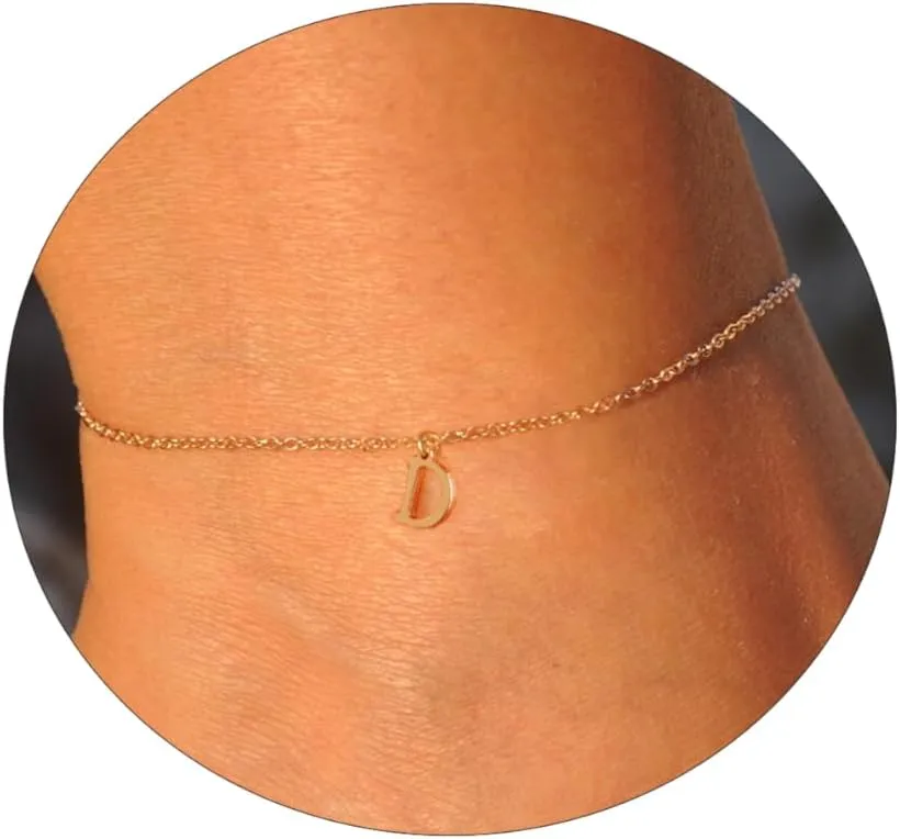 Initial Ankle Bracelets for Women 14K Gold Plated O Chain Letter Initial Anklets Dainty Gold Anklet Ankle Bracelets Minimalist Summer Beach Foot Chain Ankle Jewelry Gifts