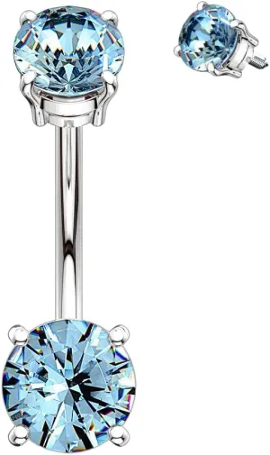 Internally Threaded 7mm and 9mm Prong Set CZ Belly Navel Ring 14g 3/8" 7mm Aqua Body Unique Jewelry Delicate Design Piercing Steel Surgical For Women