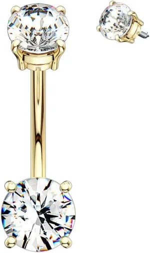 Internally Threaded 7mm and 9mm Prong Set CZ Belly Navel Ring 14g 3/8" 9mm Gold Body Unique Jewelry Delicate Design Piercing Steel Surgical For Women