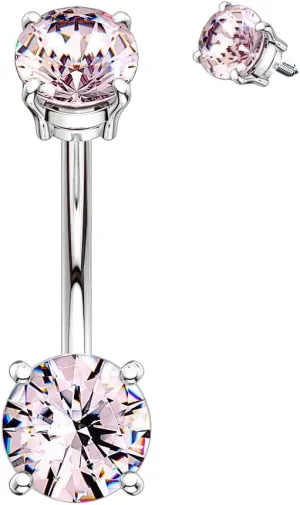 Internally Threaded 7mm and 9mm Prong Set CZ Belly Navel Ring 14g 3/8" 9mm Pink Body Unique Jewelry Delicate Design Piercing Steel Surgical For Women