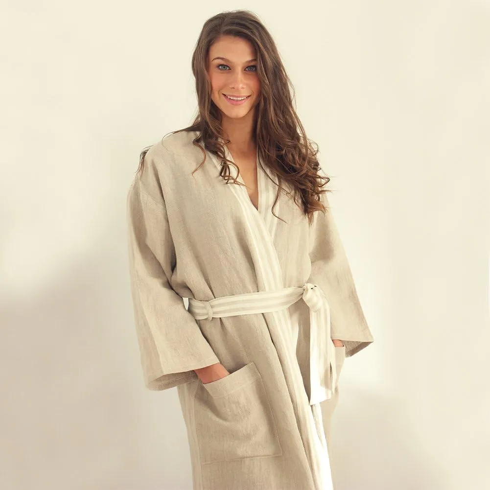 IPPINKA Pure Linen Bathrobe, Moisture Wicking & Lightweight, Natural Grey