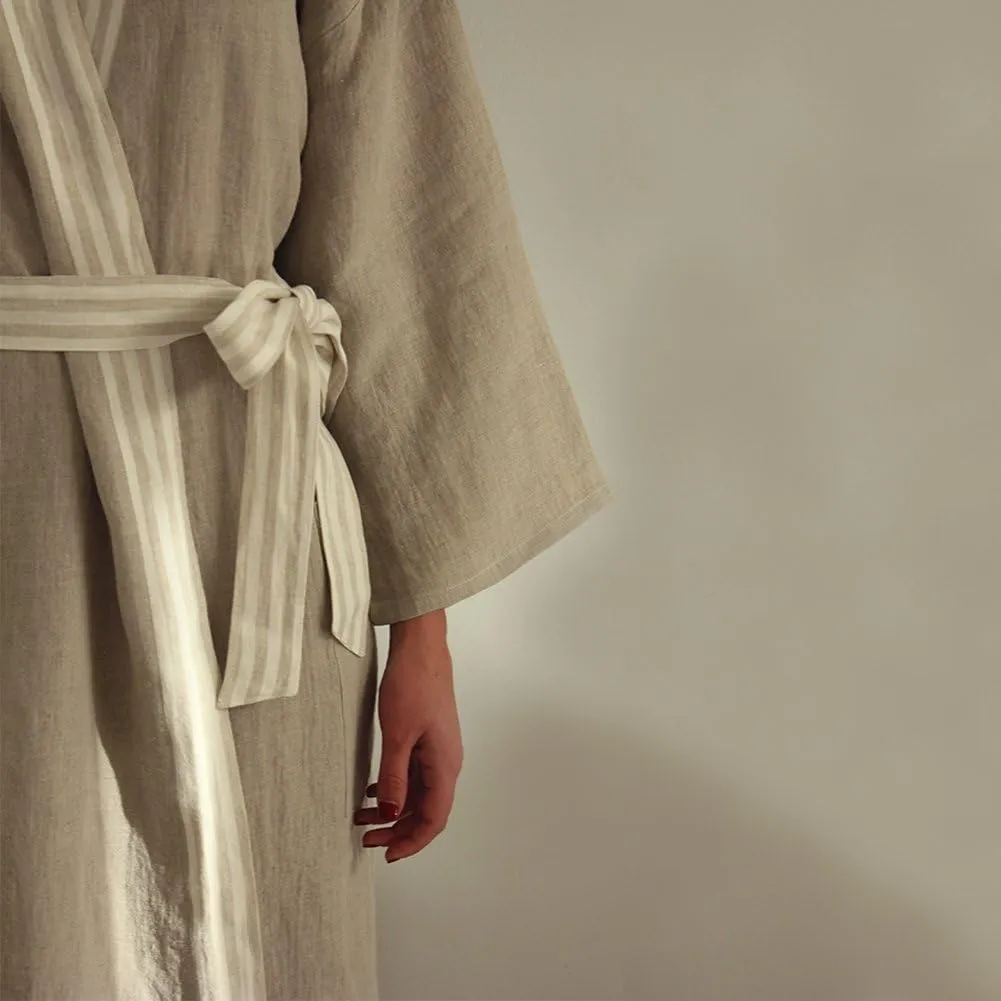 IPPINKA Pure Linen Bathrobe, Moisture Wicking & Lightweight, Natural Grey