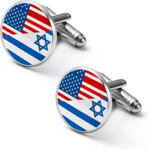 Israel & U.S. Flag Mens Classic Cufflinks Custom Shirt Cuff Links Jewelry Accessories for Business Wedding 0.7" 0.8"