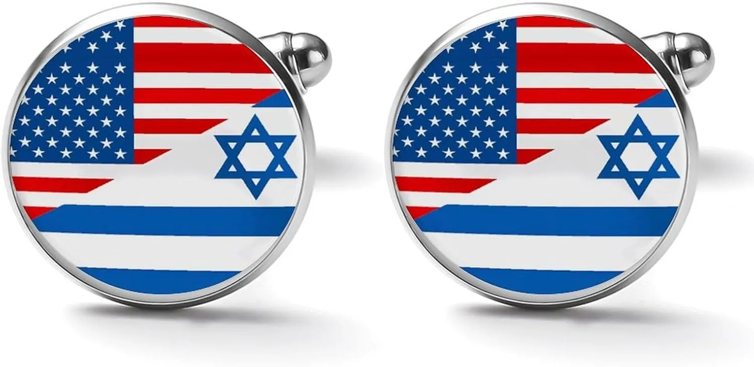Israel & U.S. Flag Mens Classic Cufflinks Custom Shirt Cuff Links Jewelry Accessories for Business Wedding 0.7" 0.8"