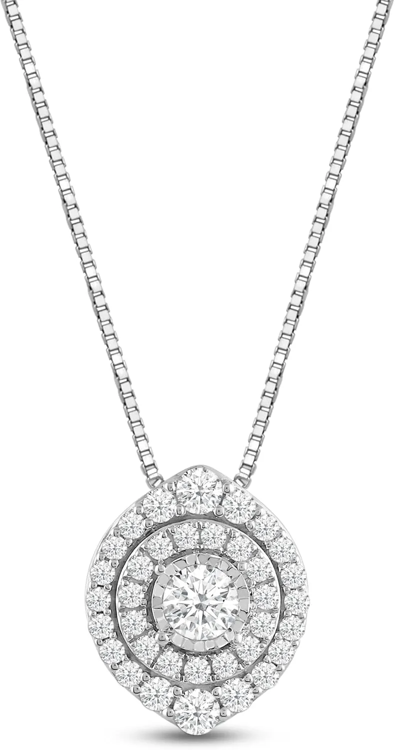 Jewelili 925 Sterling Silver Lab Grown Diamond Round Pendant Necklace for Women | 0.50 CTTW H Color I1 Clarity | Wedding & Bridal Jewelry | Gift Box Included