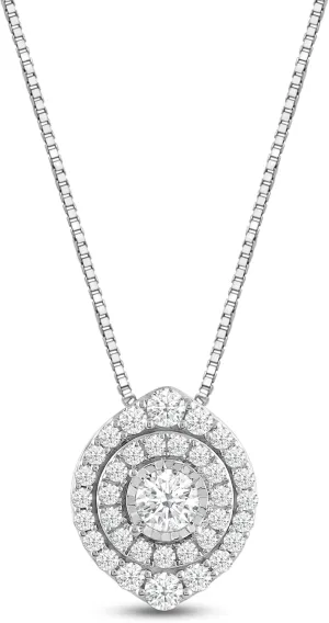 Jewelili 925 Sterling Silver Lab Grown Diamond Round Pendant Necklace for Women | 0.50 CTTW H Color I1 Clarity | Wedding & Bridal Jewelry | Gift Box Included