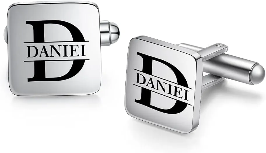 JewelOra Personalized Name Cufflinks for Men, Custom Engraved Initial Letter Mens Shirts Cufflinks, Wedding Business Cufflinks for Boyfriend Husband