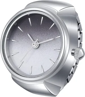 JewelryWe Men Women Finger Watches Gold/Silver Plated Elastic Watch Rings Simple Round Quartz Ring Watches with Gradient Color Dial