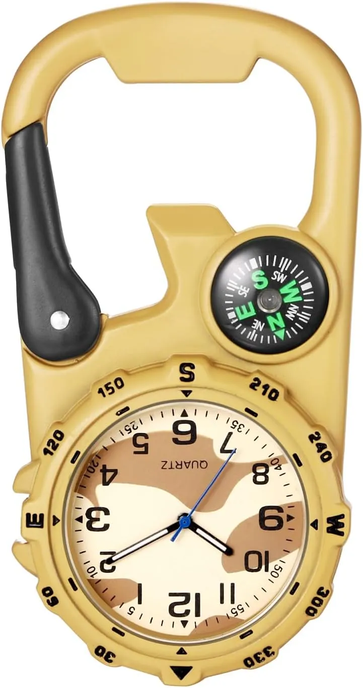 JewelryWe Unisex Fob Carabiner Watch: Men Women Blue Analog Quartz Clip On Compass Watches for Doctors Nurses Chefs Paramedics Outdoor Climbing Sports