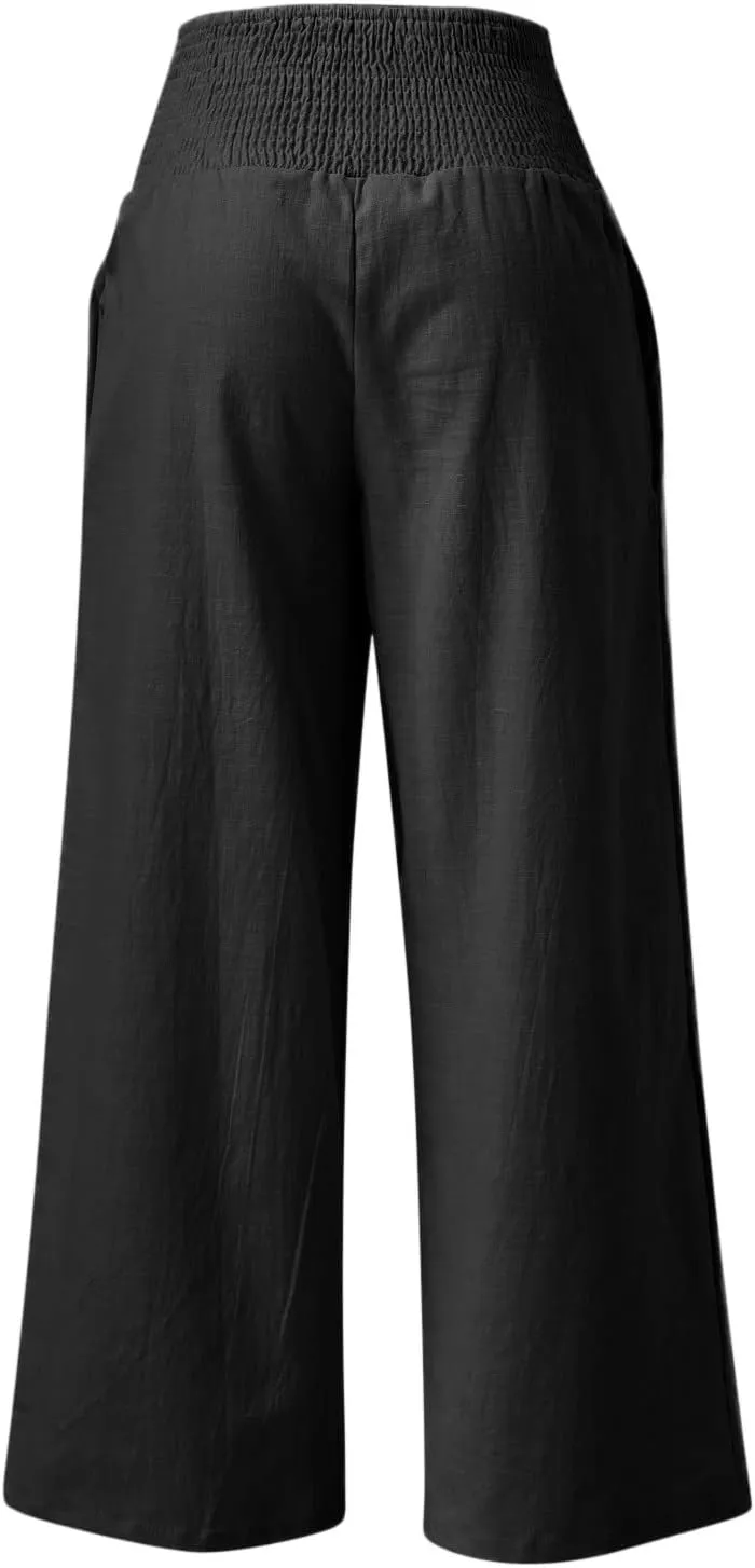 JOYO Womens Cotton Comfortable Straight Trousers High Waist Casual Wide Leg Long Palazzo Pant Work Casual Flowy Dress Pants