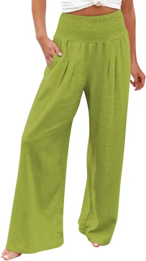 JOYO Womens Cotton Comfortable Straight Trousers High Waist Casual Wide Leg Long Palazzo Pant Work Casual Flowy Dress Pants