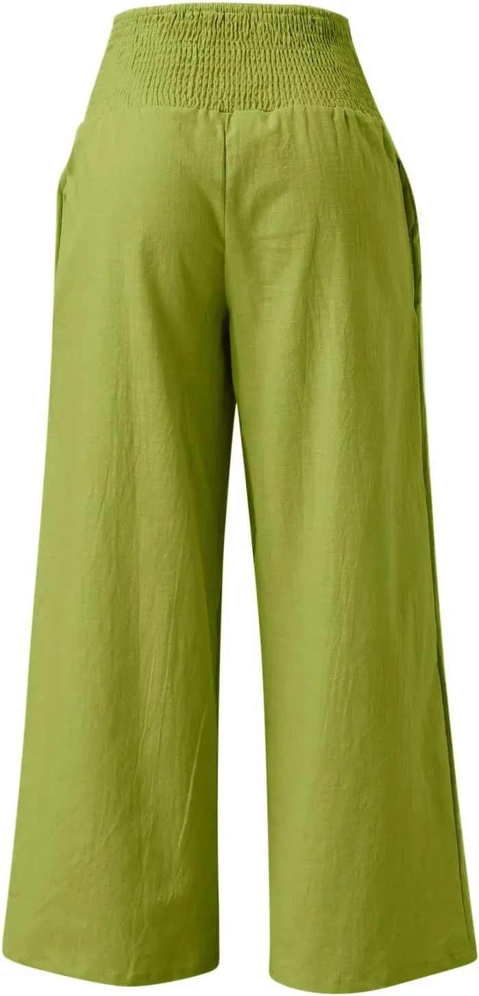 JOYO Womens Cotton Comfortable Straight Trousers High Waist Casual Wide Leg Long Palazzo Pant Work Casual Flowy Dress Pants