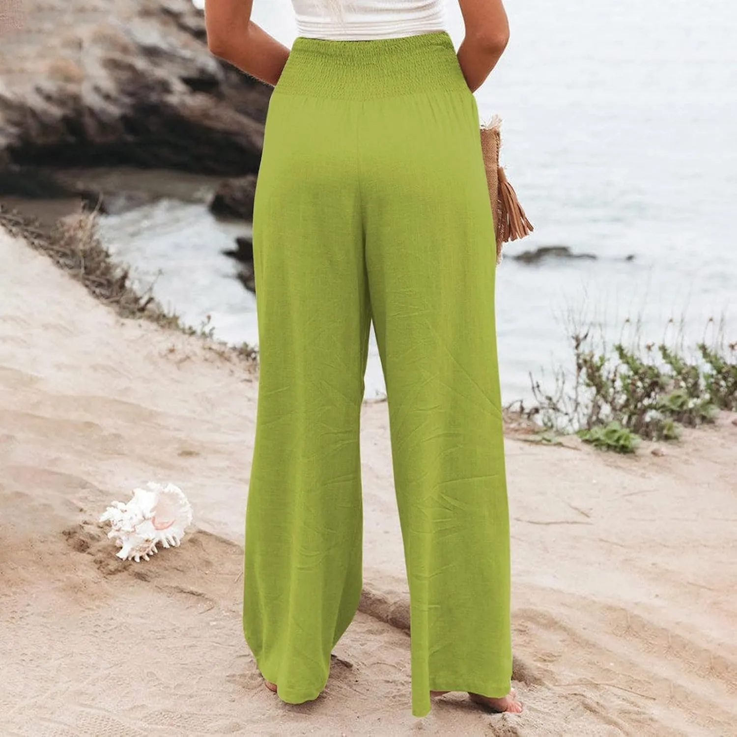 JOYO Womens Cotton Comfortable Straight Trousers High Waist Casual Wide Leg Long Palazzo Pant Work Casual Flowy Dress Pants