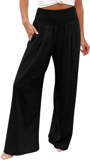 JOYO Womens Cotton Comfortable Straight Trousers High Waist Casual Wide Leg Long Palazzo Pant Work Casual Flowy Dress Pants