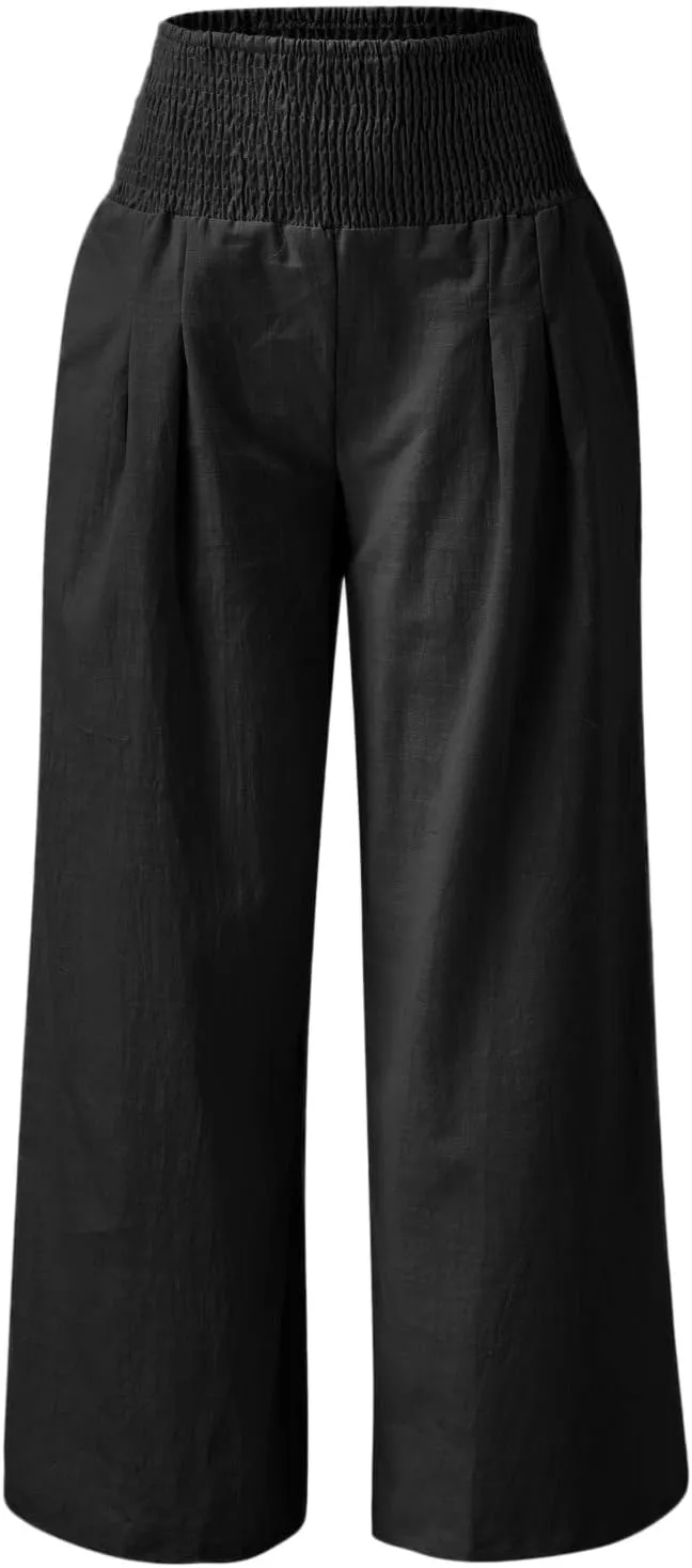 JOYO Womens Cotton Comfortable Straight Trousers High Waist Casual Wide Leg Long Palazzo Pant Work Casual Flowy Dress Pants