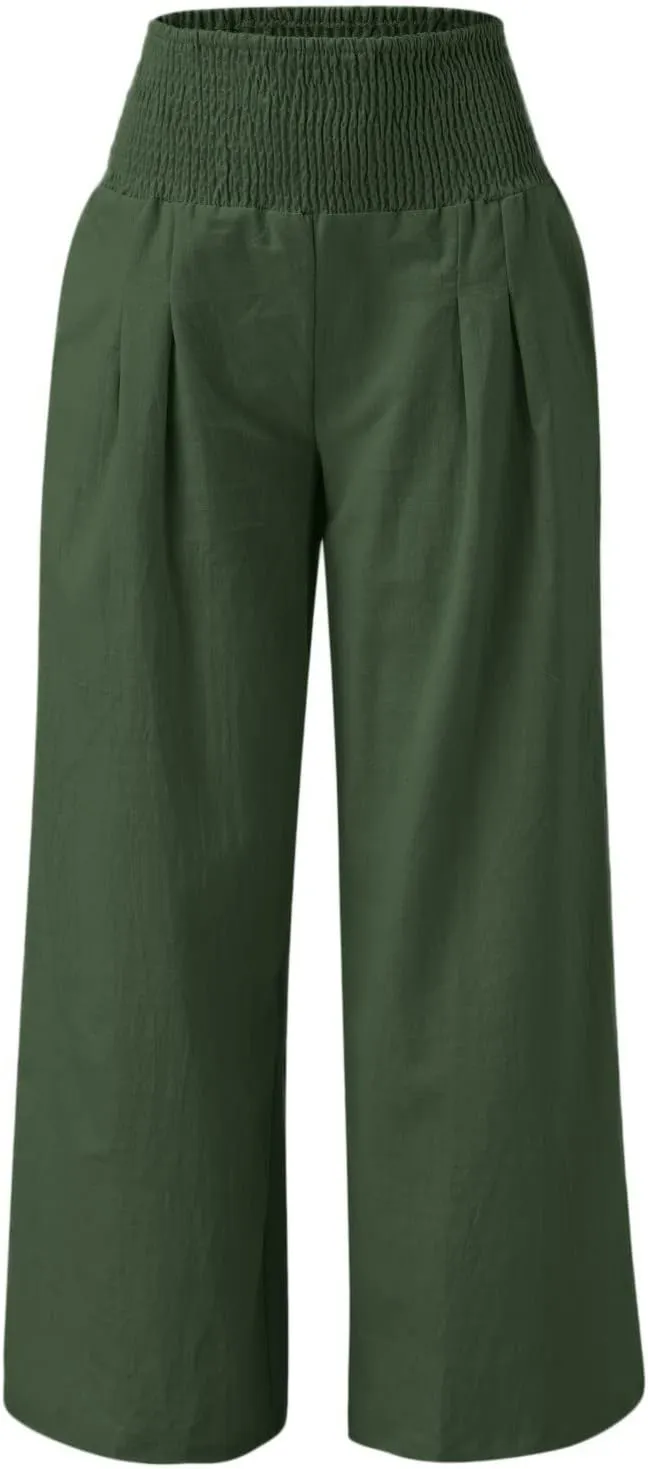 JOYO Womens Cotton Comfortable Straight Trousers High Waist Casual Wide Leg Long Palazzo Pant Work Casual Flowy Dress Pants