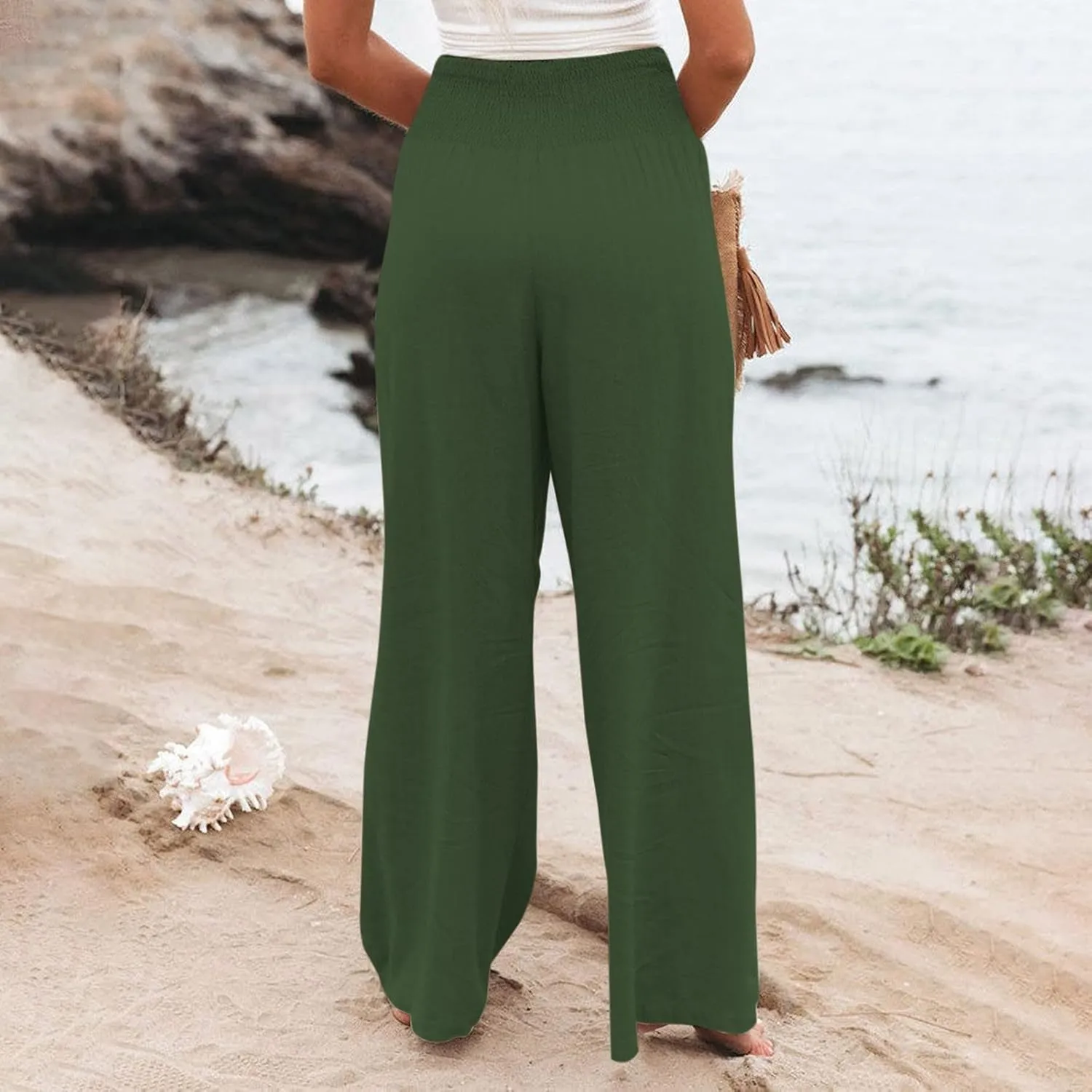 JOYO Womens Cotton Comfortable Straight Trousers High Waist Casual Wide Leg Long Palazzo Pant Work Casual Flowy Dress Pants
