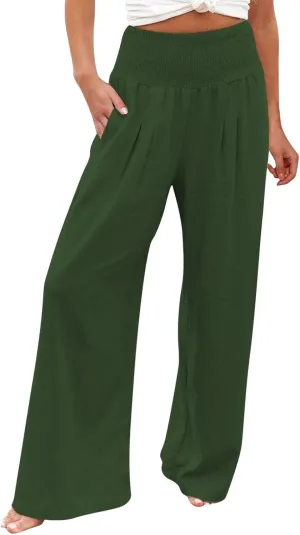 JOYO Womens Cotton Comfortable Straight Trousers High Waist Casual Wide Leg Long Palazzo Pant Work Casual Flowy Dress Pants
