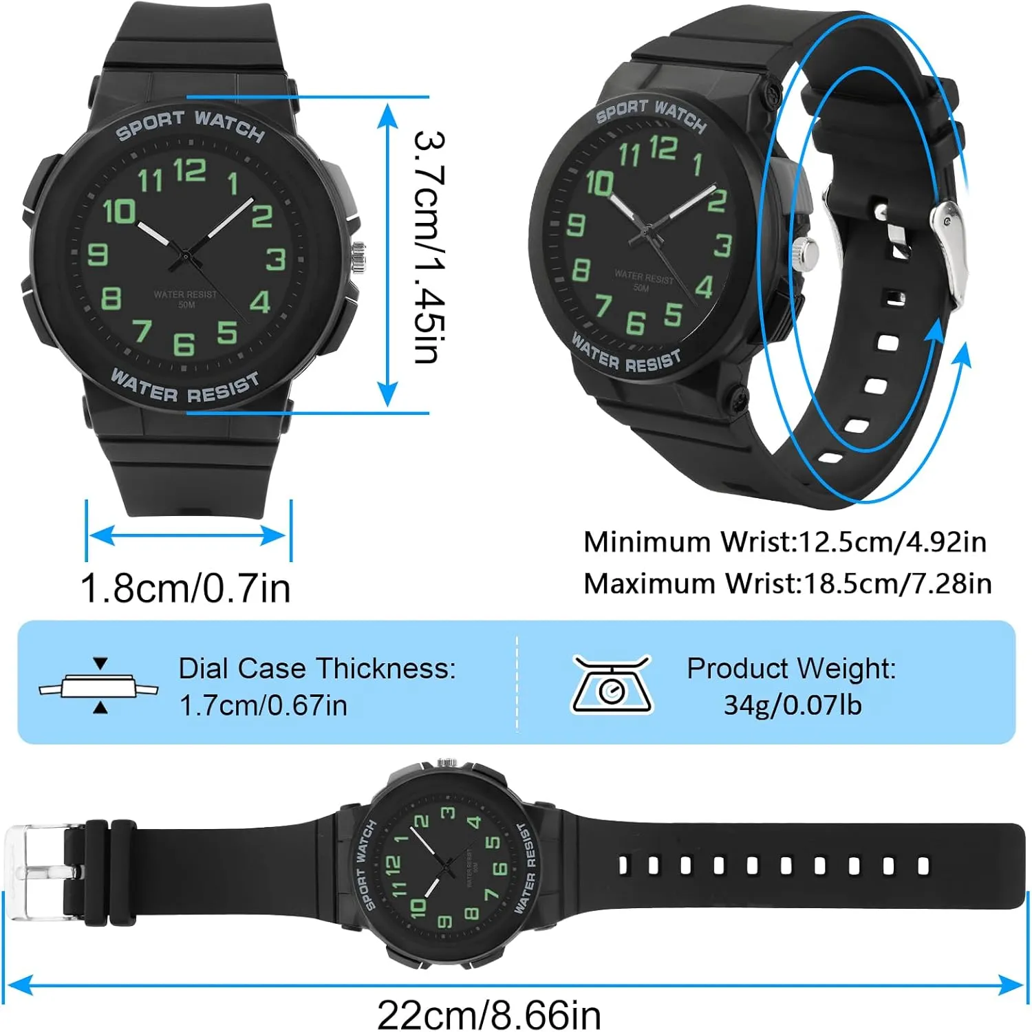 Juboos Kid's Analog Watch for Boys and Girls, Outdoor Sports 5 ATM/50 M Waterproof Childrens Watch with Light, Easy-to-Read Time Teaching Large Dial