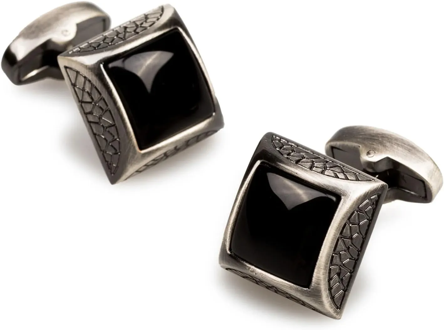 Khufu Black Stone Cufflinks Antique Silver Rhodium Plating - Cuff Links Mens - Tuxedo Buttons & Accessories