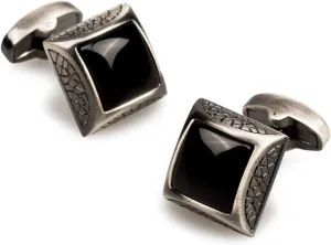 Khufu Black Stone Cufflinks Antique Silver Rhodium Plating - Cuff Links Mens - Tuxedo Buttons & Accessories