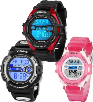 Kids Shock and Water Resistant Sports Watch 3 Piece Gift Set for Boys and Girls