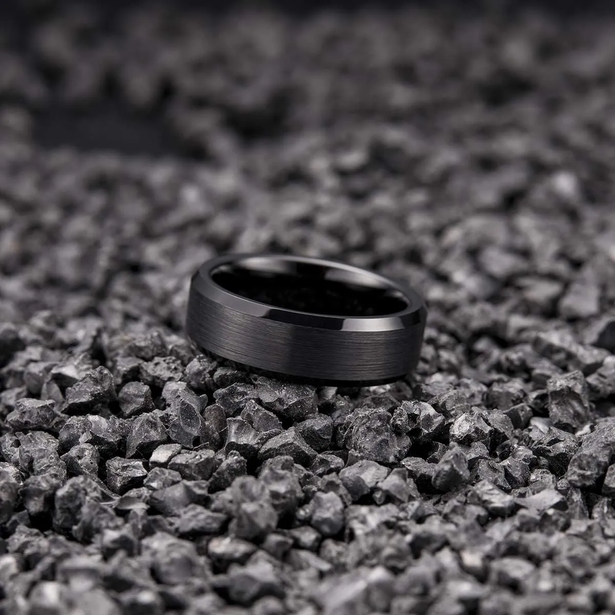 King Will Tungsten Men's Wedding Ring - Available in 6mm to 10mm, Black/Silver, Matte Finish, Beveled Polished Edge, Comfort Fit