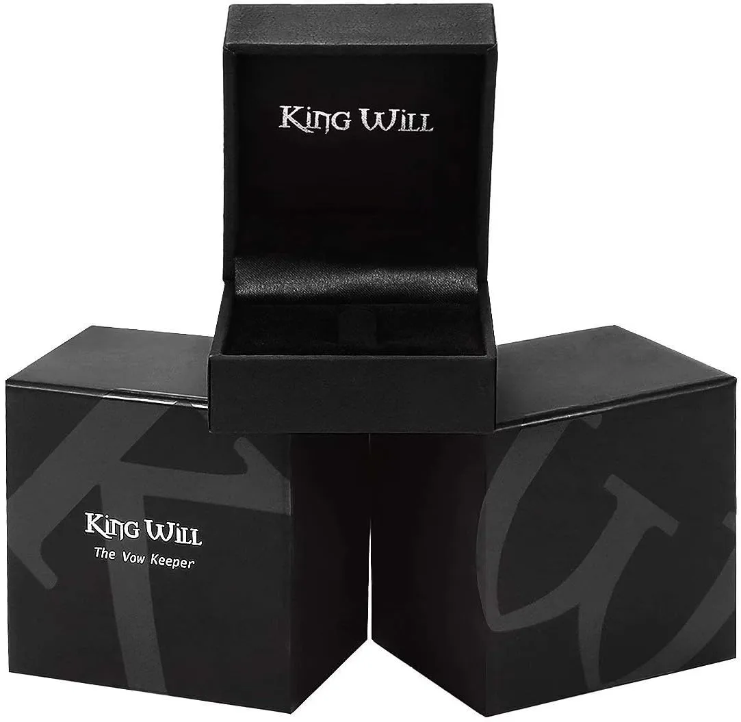 King Will Tungsten Men's Wedding Ring - Available in 6mm to 10mm, Black/Silver, Matte Finish, Beveled Polished Edge, Comfort Fit