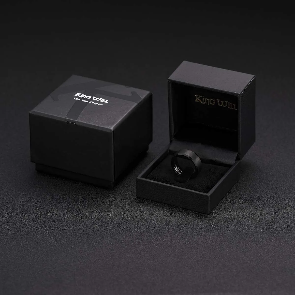 King Will Tungsten Men's Wedding Ring - Available in 6mm to 10mm, Black/Silver, Matte Finish, Beveled Polished Edge, Comfort Fit