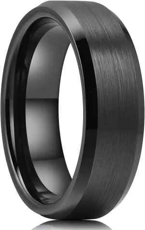 King Will Tungsten Men's Wedding Ring - Available in 6mm to 10mm, Black/Silver, Matte Finish, Beveled Polished Edge, Comfort Fit