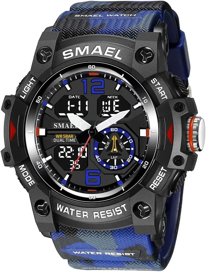 KXAITO Men's Analog Sports Watch Military Watch Outdoor LED Stopwatch Digital Electronic Large Dual Display Waterproof Tactical Army Wrist Watches for Men 8007