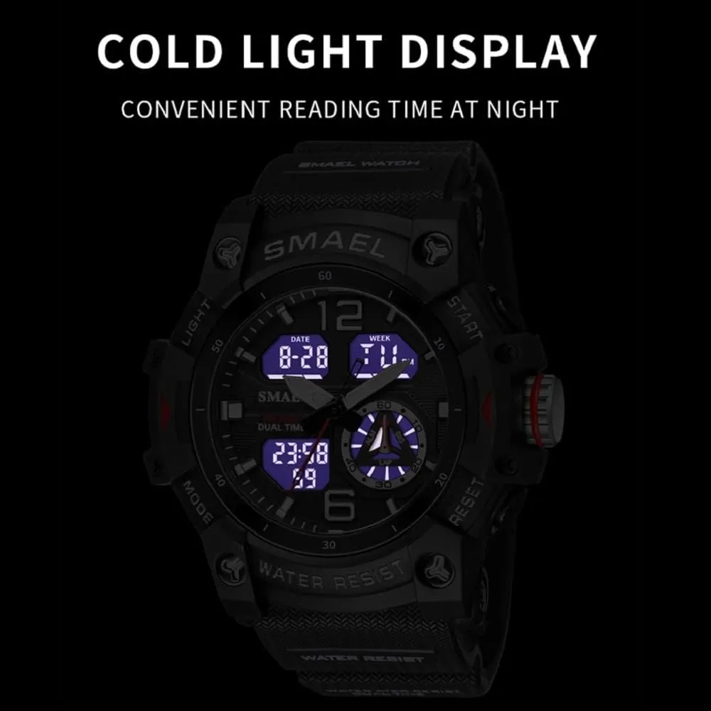KXAITO Men's Analog Sports Watch Military Watch Outdoor LED Stopwatch Digital Electronic Large Dual Display Waterproof Tactical Army Wrist Watches for Men 8007