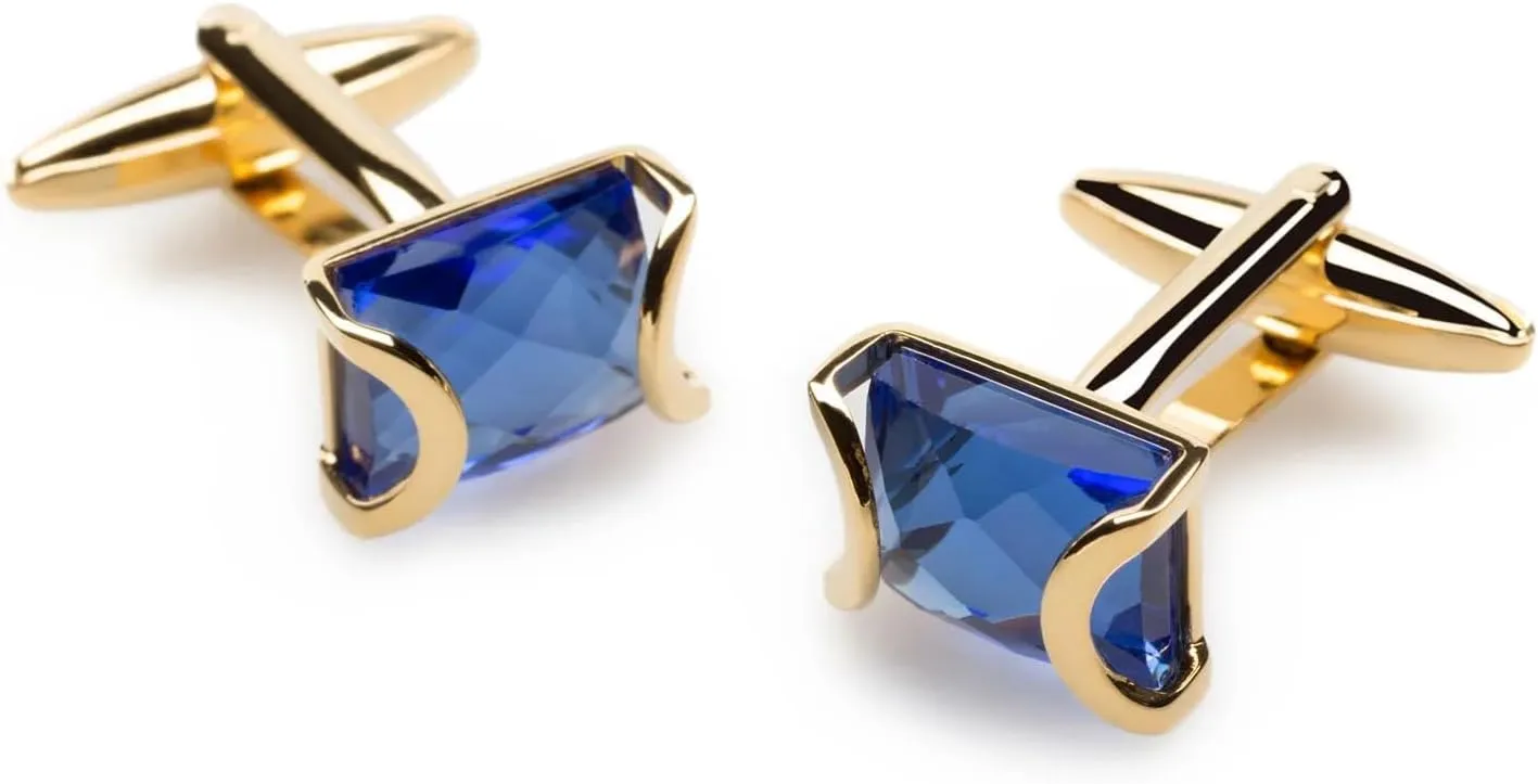 La Digue Crystal Gold Cufflinks Rhodium Plating - Cuff Links Mens - Tuxedo Buttons & Accessories